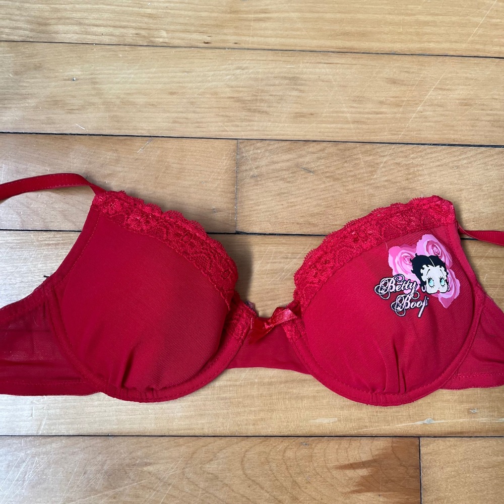 Betty Boop Red Underwire Padded Bra Lace Trim Graphic 34B Vintage Style